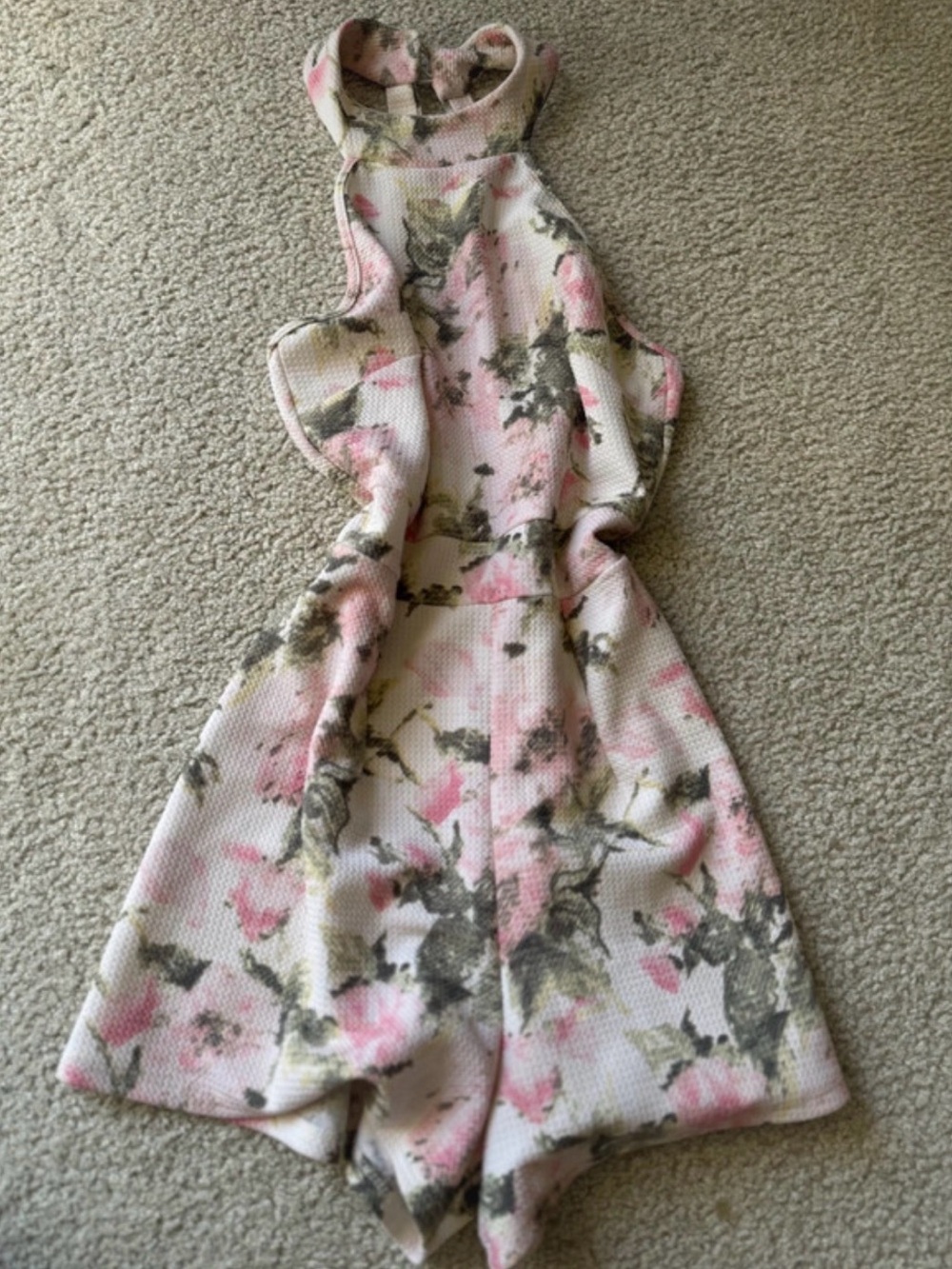 Sleeveless Floral Halter Romper in Pink and Cream y2k sexy